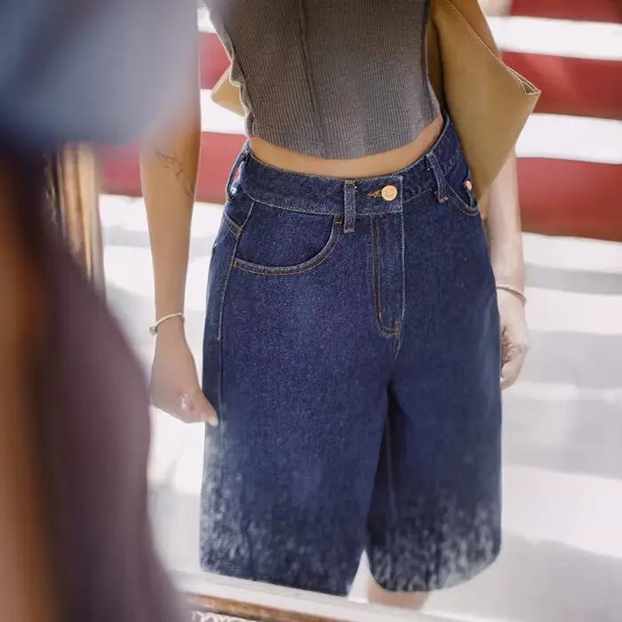 Maden Short en jean épais vintage bleu marine pour femme