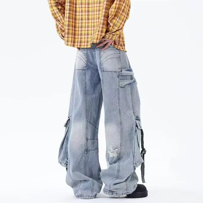 Nouveau Jean Cargo Déchiré Multi-Poches Courbé pour Homme 2026 – Style Hip Hop
