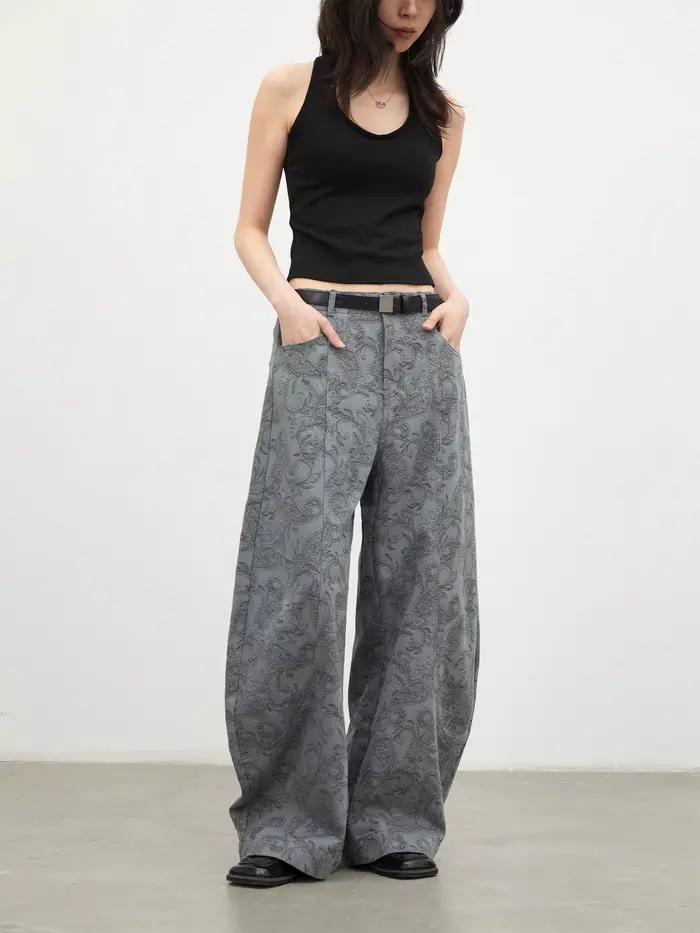 CHIC VEN Nouveau Jean Femme Ample Décontracté Taille Haute Jambe Large en Denim Motif Paisley Pantalon Féminin Printemps Automne 2026