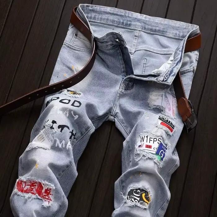 Pantalon déchiré rétro pour homme jean slim élastique et décontracté pour printemps et automne 2024