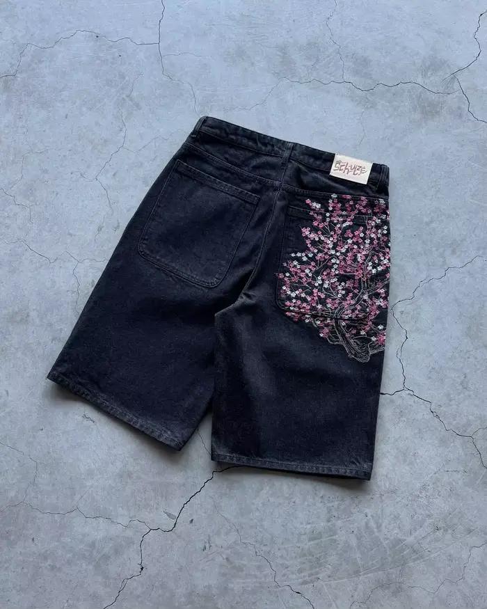 Nouveau style brodé résistant à l'usure droit court denim tendance lâche célébrité skateboard pantalon nouvelles étiquettes mêmes jeans à jambes larges