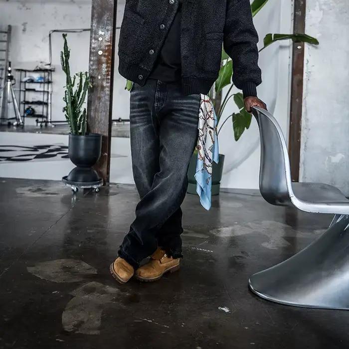 Jean unisexe coupe droite délavé style décontracté streetwear
