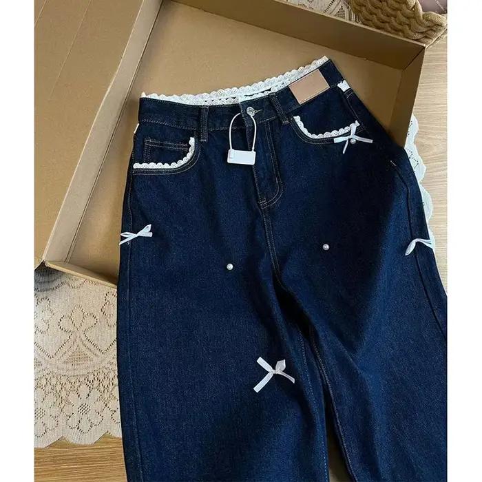 Jean droit ample taille haute pour femme