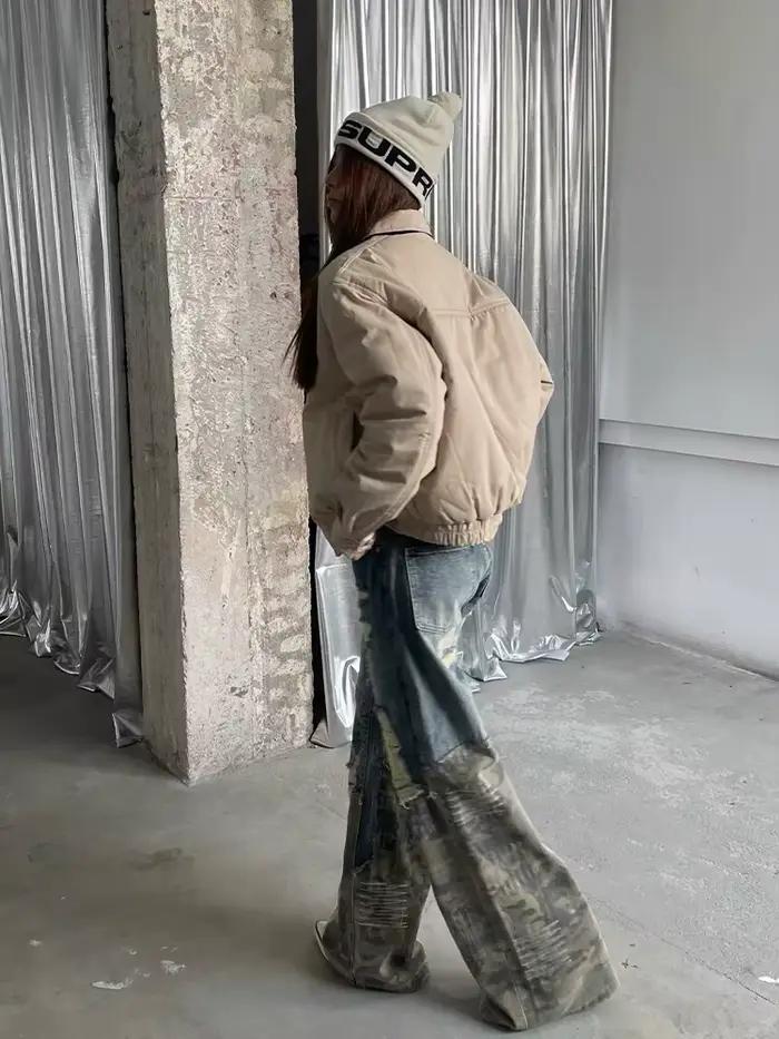 POPDADA américain nouveau jean couture à la mode rue Vintage hommes et femmes pantalon ample tendance Ropa hombre