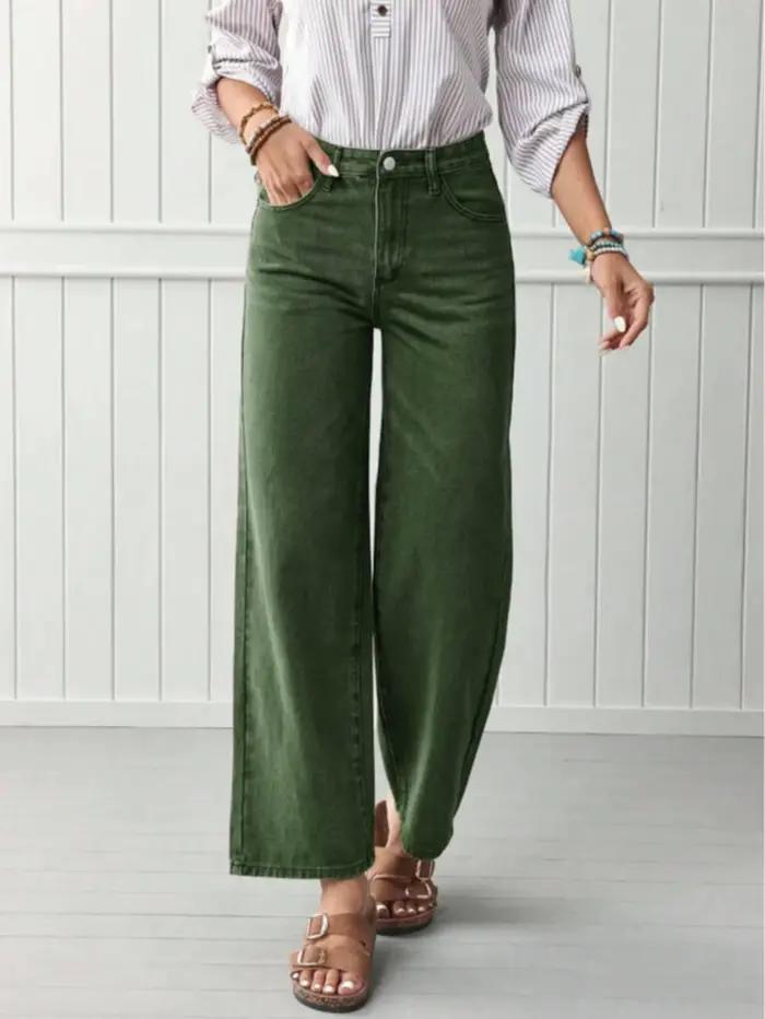 Jean vert chic à jambe droite pour femme – Pantalon