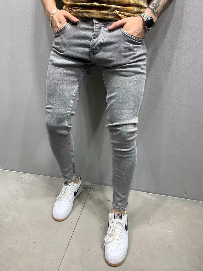 Haute qualité Stretch élastique jean moulant hommes européen américain classique solide lavé Denim pantalon décontracté pantalons Hombre Joggers