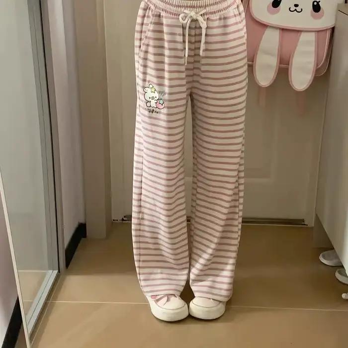 Pantalon droit japonais Kawaii Lolita style féerique Y2k avec broderies dessins animés pour femmes occasions spéciales