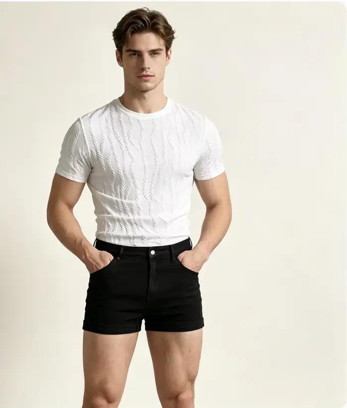Shorts en jean déchiré délavé pour homme
