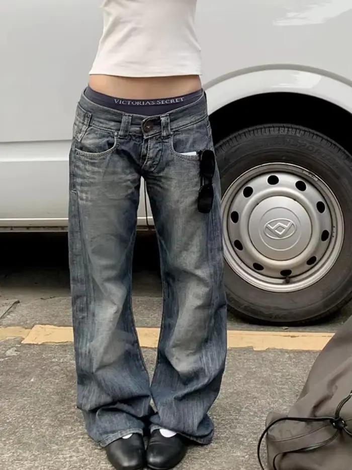 Jean baggy bleu Y2K pour femme