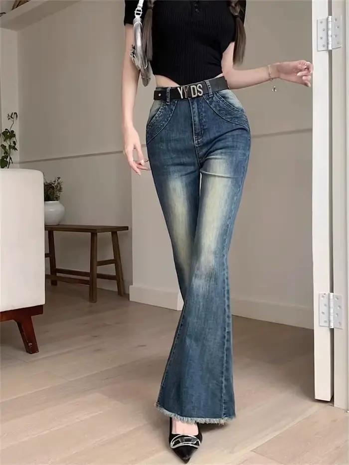 Pantalon de cowboy évasé rétro pour femme avec poches