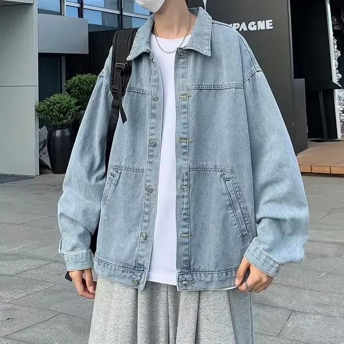Veste en jean bleu à simple boutonnage pour hommes