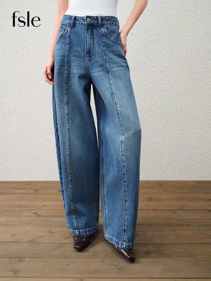 Jeans droit pour femmes en coton bleu, FANSILANEN, style décontracté, printemps été, confortable, durable, facile à entretenir, occasions variées
