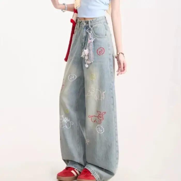 Jeans pour femme Y2K bleu délavé ample décontracté pour toutes les saisons ocassions spéciales