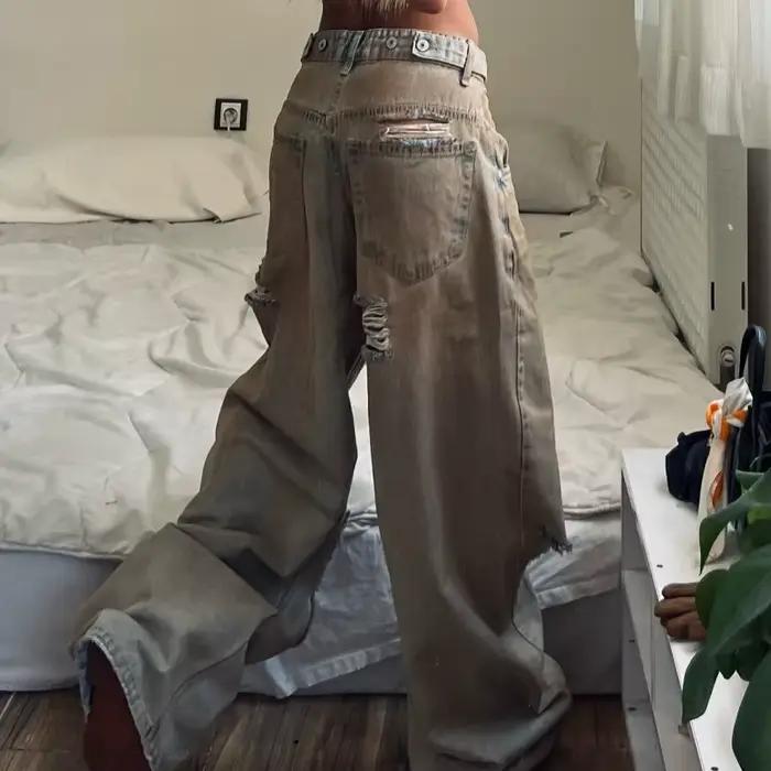 2025 Wasteland High Street Old Jeans Broken Trend Jeans amples à jambes larges