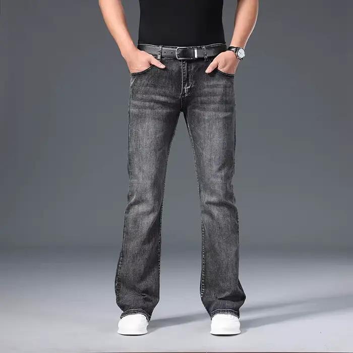 Jean micro-évasé taille mi-haute pour homme 2026 – Pantalon décontracté élastique de haute qualité