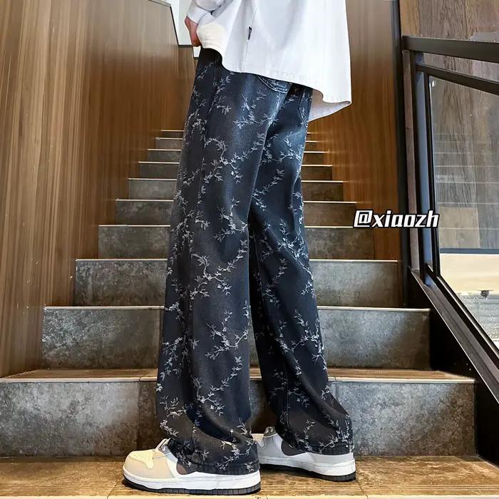 Pantalon en Denim à motif Jacquard pour homme