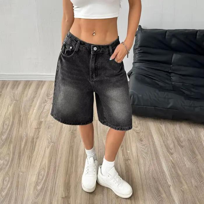 Shorts en jean Bermuda taille haute pour femmes, confortables, ample, décontracté, avec boutons et poches, pour les activités estivales et les sorties décontractées