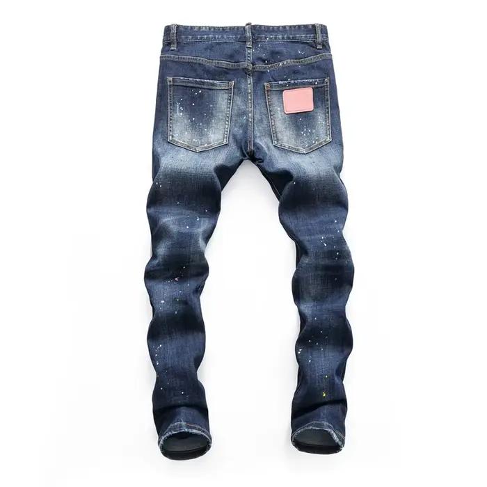 Haute qualité rue mode hommes jean rétro bleu élastique coupe ajustée déchiré