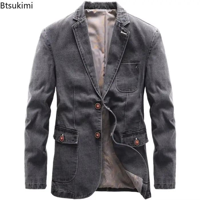Veste en denim rétro à revers classique pour hommes, confortable et résistante au vent, pour automne et hiver, fournie en gris et noir, avec une touche de style vintage, pour occasions décontractées et formelles