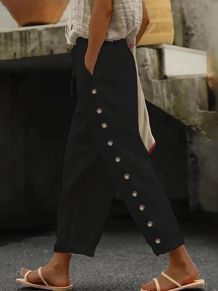 Pantalon taille élastique pour femme décontracté pantalon sarouel polyester longueur cheville style moderne occassions décontractées舒适和风格并存的女性弹性腰身裤 - 舒适休闲宽松裤 - 聚酯长裤 - 现代风格 - 非正式场合