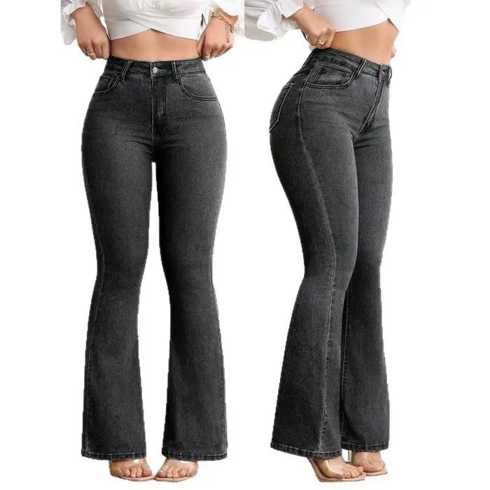 Jean évasé taille haute élastique pour femme