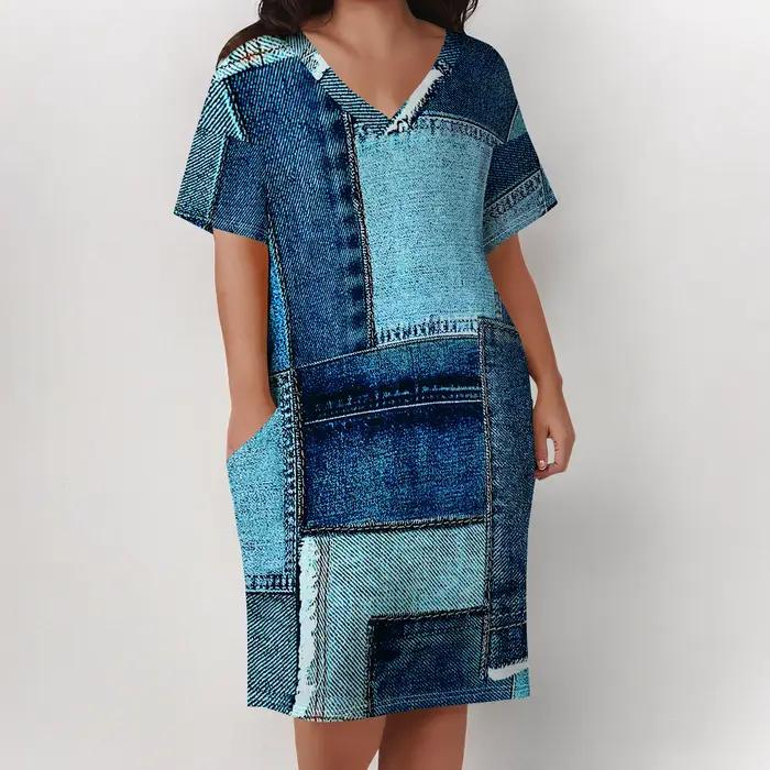 Robe imprimée en jean grande taille pour femmes