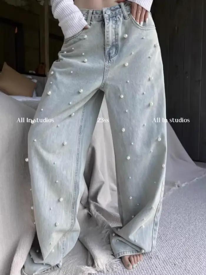Jeans mode coréennes pour femmes, style rétro lavé, coupe taille haute et jambes larges, pantalon adoucissant, confortable et polyvalent pour toutes les saisons