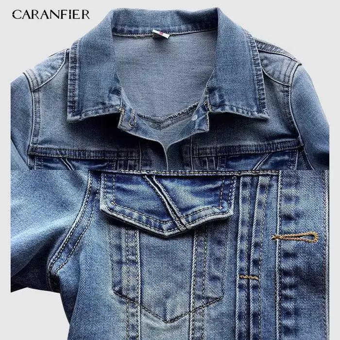 CARANFIER grande taille jean veste 4XL 5XL doux femmes bleu clair Bomber court Denim vestes à manches longues Jaqueta manteau décontracté