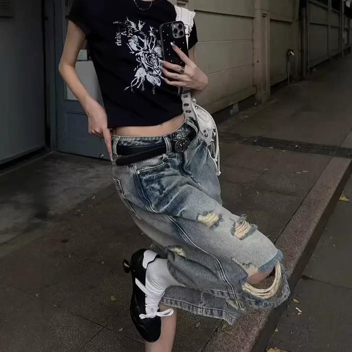 Jean taille haute à jambes larges