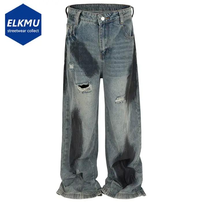 Jean baggy vintage déchiré homme style hip hop militaire cargo jeans four seasons ajustement loose