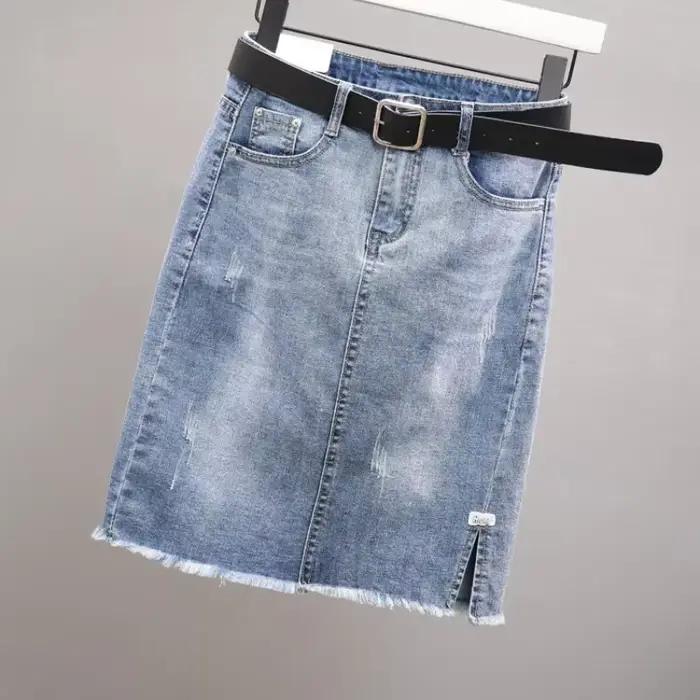 Jupe courte en jean taille haute pour femme