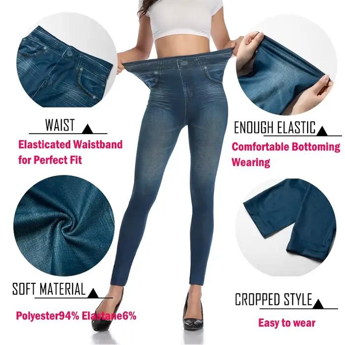 Miss Moly mode mince femmes Leggings Faux Denim jean