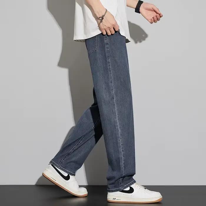 2025 Lyocell été mince jean hommes taille haute ample confortable droit élastique Denim pantalon affaires homme