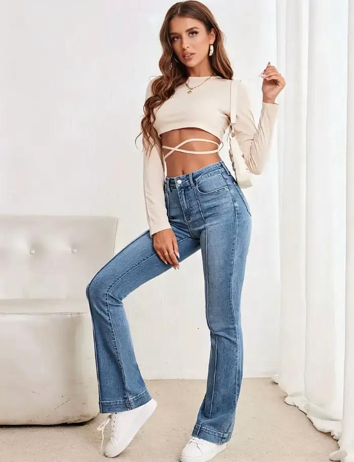 Jean taille haute évasé pour femme