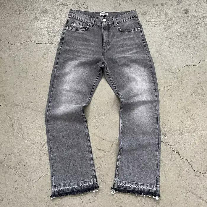 Jean unisexe coupe droite délavé style décontracté streetwear
