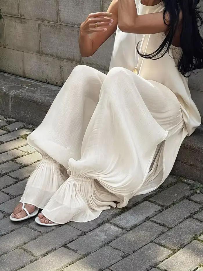 Pantalon Ballon Plissé Y2K Blanc pour Femme Style Vintage Streetwear Polyvalent pour Quotidien Coupe Ample et Oversize