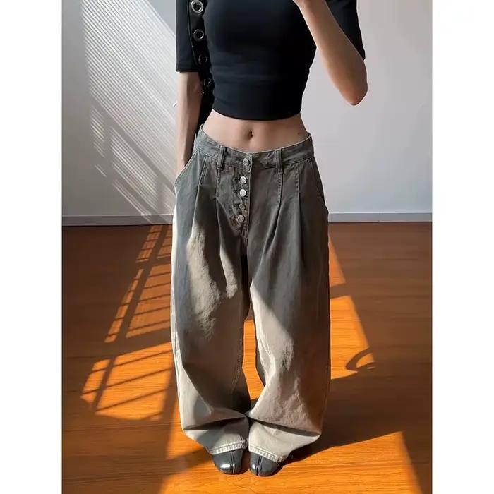 Jean Y2K marron oversize pour femme YIBASHU