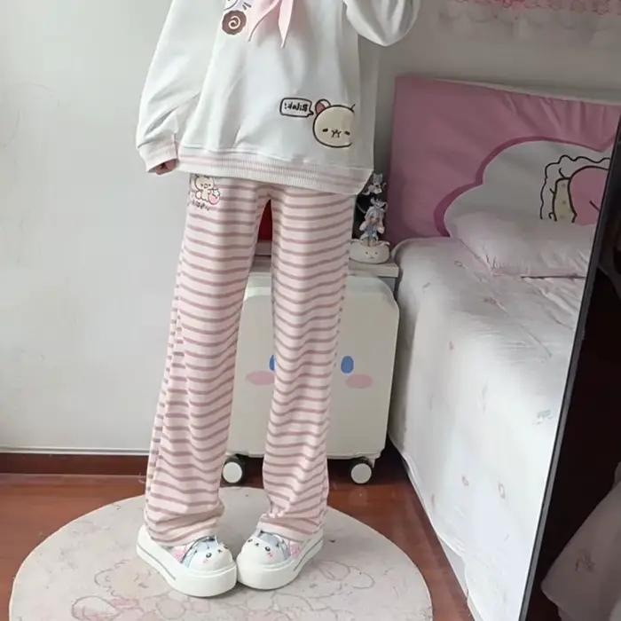 Pantalon droit japonais Kawaii Lolita style féerique Y2k avec broderies dessins animés pour femmes occasions spéciales