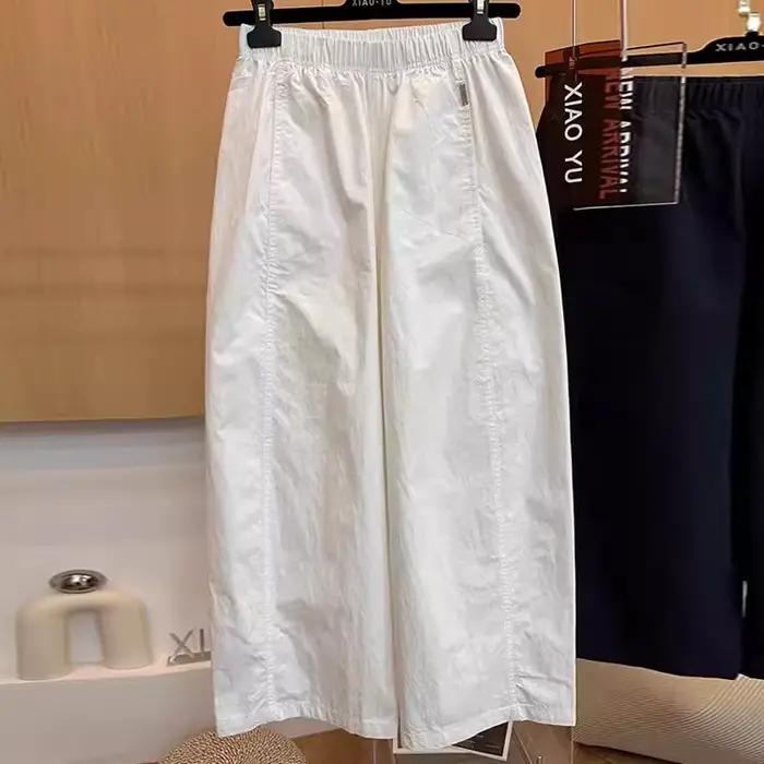 Pantalon blanc large décontracté taille haute pour femme