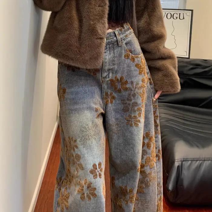 Jean rétro jacquard pour femme