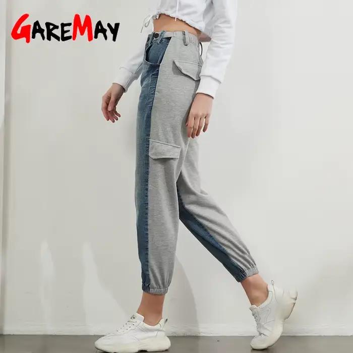 Jean cargo taille haute pour femme