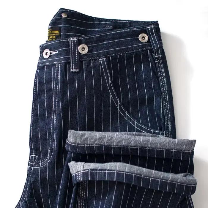 Jean Amekaji en Denim Bleu Brut Style Décontracté avec Rayures Verticales pour Hommes Occasions Quotidiennes et Spéciales