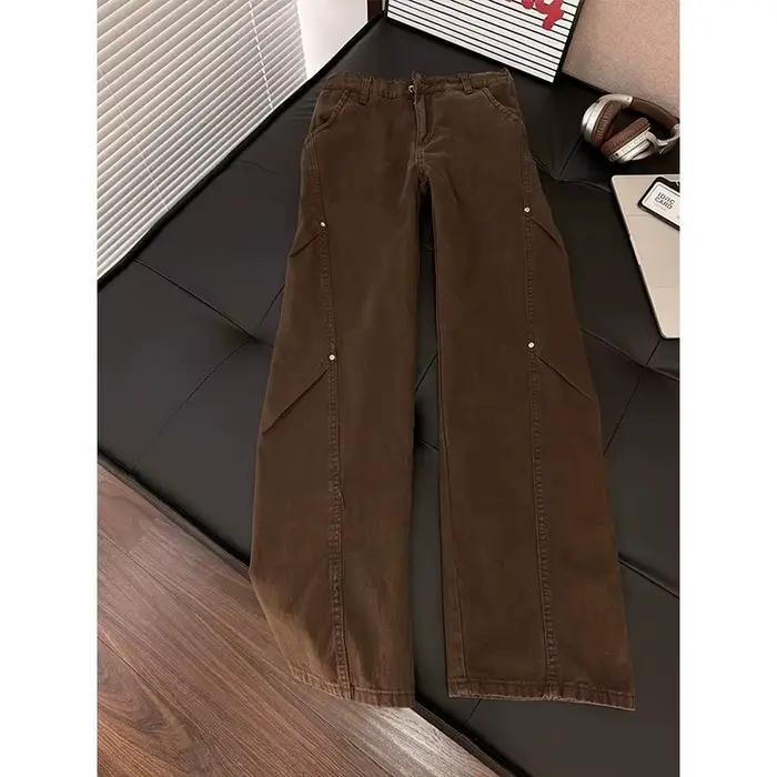 Jean rétro à rivets 2026 pour homme – Pantalon d'été fin haut de gamme Maillard micro-extensible en pur coton coupe droite