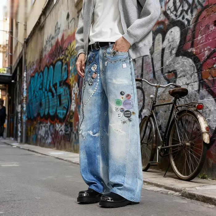 Jean en Denim avec chaîne imprimée numérique 3D