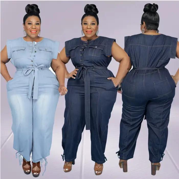 Combinaison en denim à col rond pour femmes
