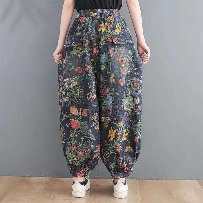 Jean denim vintage en coton imprimé pour femme, pantalon sarouel, taille élastique, style artistique, printemps 2022, ocassions spéciales