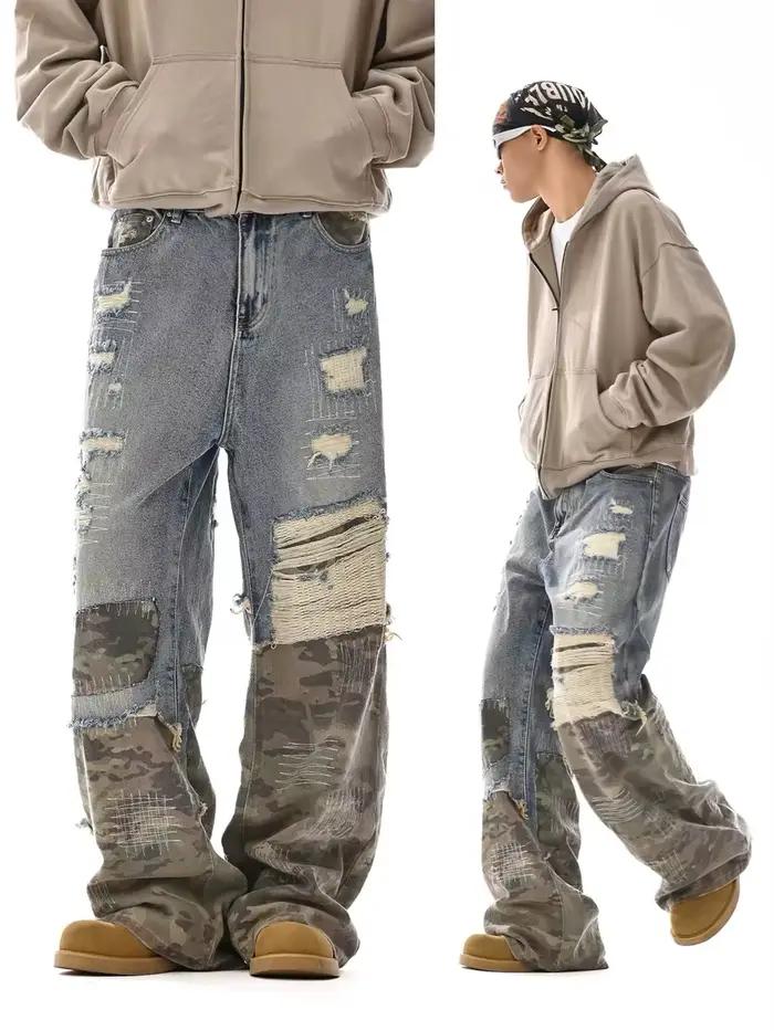POPDADA américain nouveau jean couture à la mode rue Vintage hommes et femmes pantalon ample tendance Ropa hombre