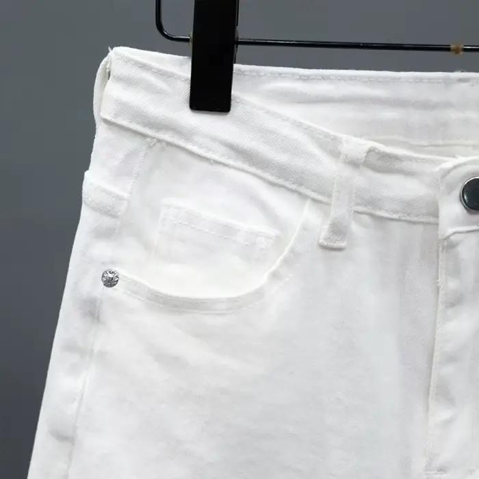 Short en Denim blanc élastique doux pour hommes