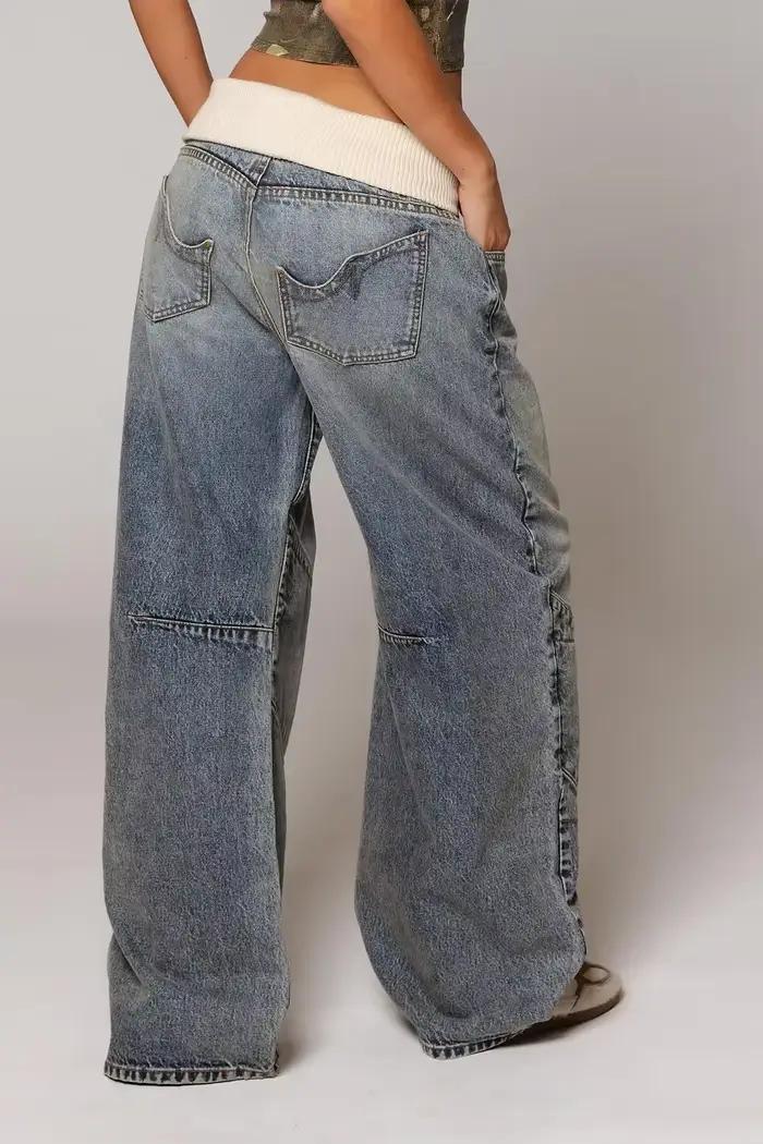 Y2K rétro américain épissé ​ ​ Jean taille haute délavé pour femmes