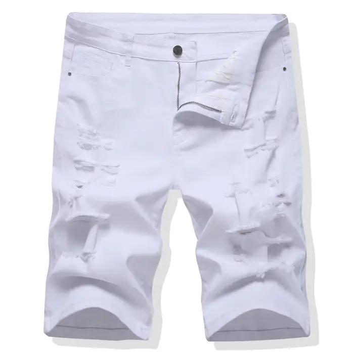 Short homme trou jean Streetwear taille moyenne lavé poches en détresse longueur genou Vintage déchiré Denims pantalon court droit